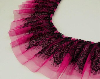 2 Layers Soft Pleated Tulle lace trim, Ruffled Trimming for Doll Custom Design, DIY Crafts, Sleeves, Cuff, Lace collar