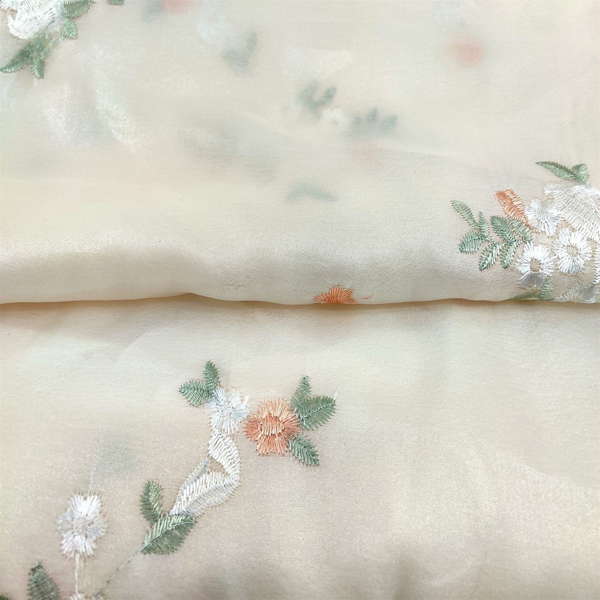 Chiffon Pattern Chiffon Embroidery Flower Applique Fabric in Light Apricot for Blouse ...