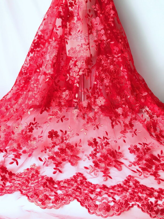 Red Lace Fabric, Red Floral Scalloped Lace Fabric, Wedding Lace, Bridal Dress  Fabric, by 1 Yard - Etsy