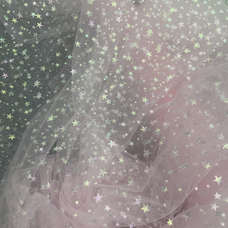 Soft Stars Pink Tulle Lace Fabric Gradient Starry Mesh Gown