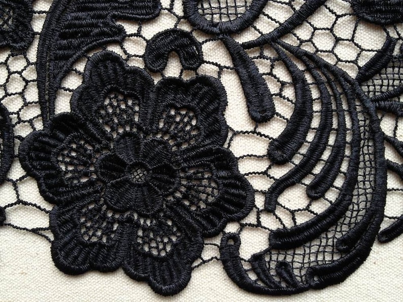 Retro Black Lace Trim Embroidered Lace Fabric Wedding Bridal Etsy