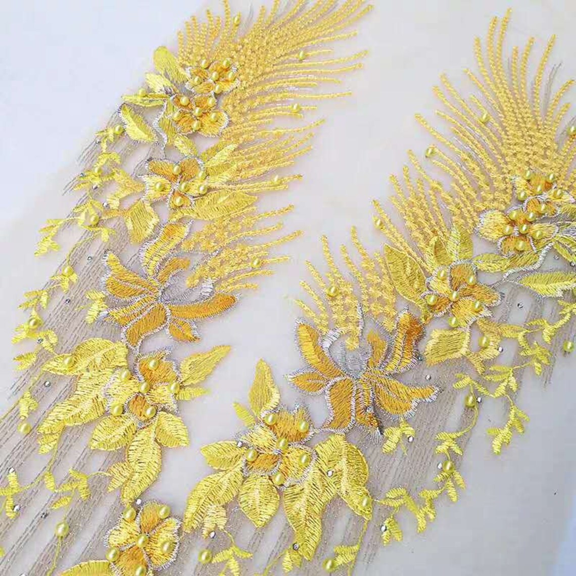 Yellow Bodice applique Heavily embroidery lace applique Etsy