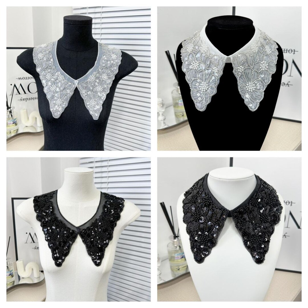 Luxury Embroidered Lace Collar With Stunning Sequin Beads, Exquisite ...