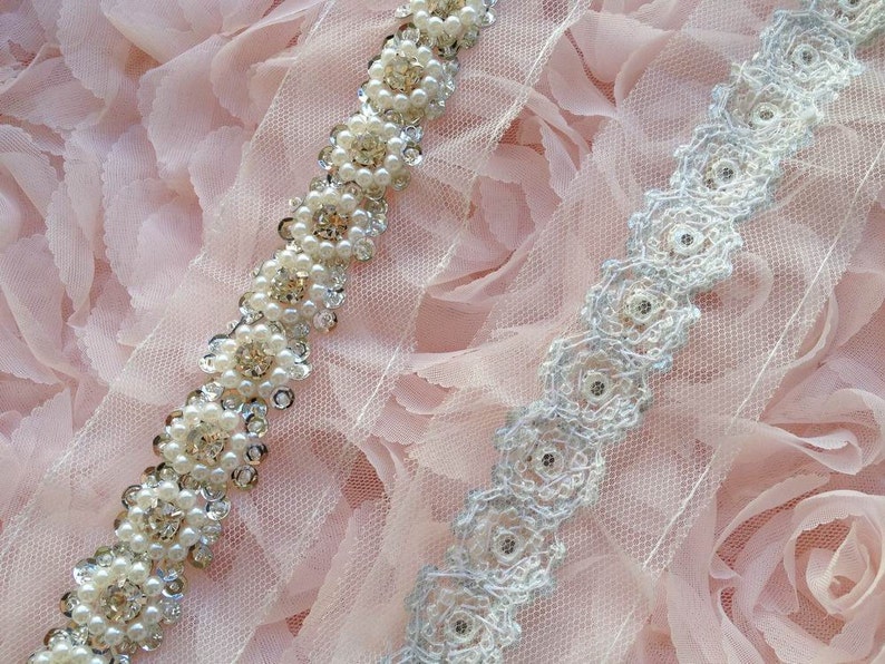 NEW - Ivory Blossom Sequin and Bead Trim