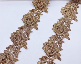 Vintage Rose Gold Lace Trim, Rose flowers Applique Trim For Veil border, Cosplay, Curtain, Princess Crown, DIY Crafts, Garment