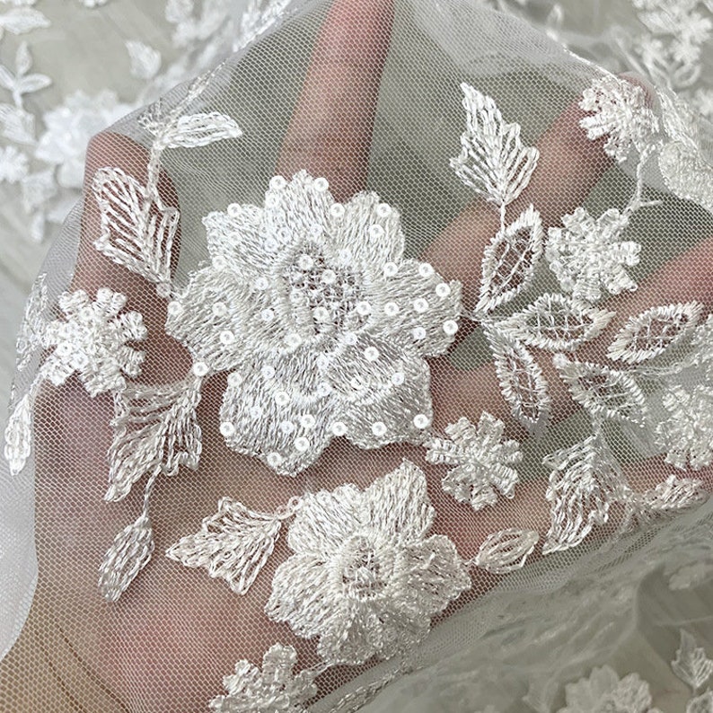 Gorgeous Embroidery Floral Applique Lace Fabric Clear Sequins - Etsy