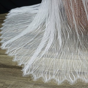 Soft Chantilly lace Fabric in Off White, French Eyelash lace fabric for wedding gown, Boho dress, Prom dress or baptism gown