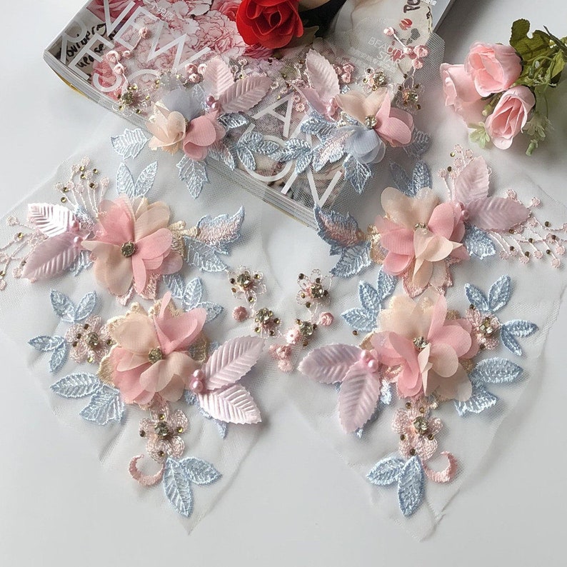 3D Chiffon Flower Lace Applique Fairy Bodice Applique for Etsy