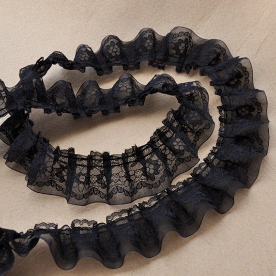 Black Ruffled Lace Trim for Bridal, Baby, Housewares, Sewing, Crafts, by 2 yards