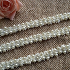 Ivory Wedding Bridal Beaded Trim 36&quot; long 0.78&quot;wide for Women sash, Wedding Belt, Costume Jewelry, By 1 Yard