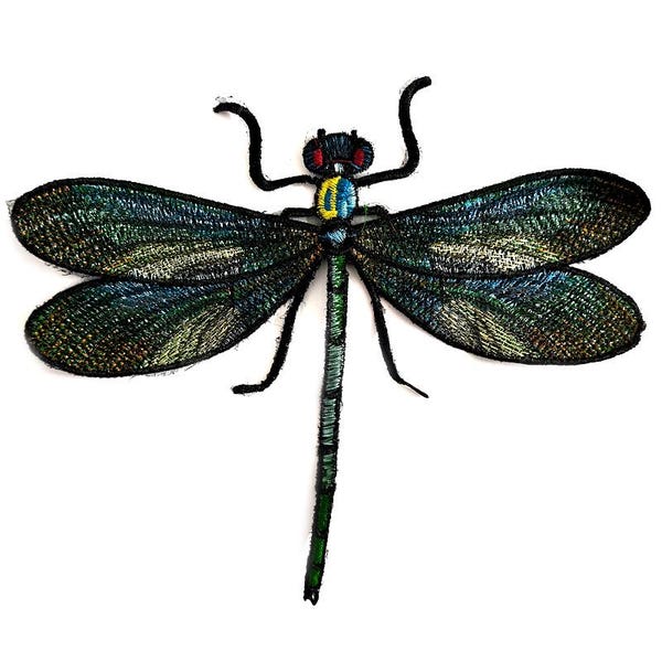 Aplique de libélula vívida, parche de costura con insectos bordados de colores, perfecto para vestidos, ropa DIY, bolsos, chaquetas y manteles.