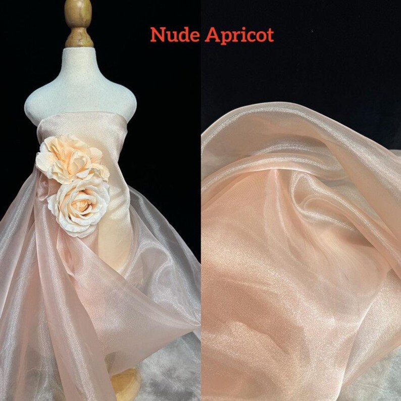 Aqua Schimmer Organza spitze stoff, Glanz schiere stoff Für Hochzeitskleid, Fliege, Houte Couture, Fotografie, Kleid Futter, 1 Yard Nude Apricot