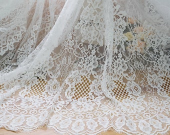 Soft Chantilly Lace Fabric in Off White, Rose Motif Lace Wedding Dress Fabric for Bridal Cape, Shawl Cover Up,  Lace wrap