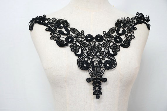 Venice Lace Collar, Black Collar With Entangled Design Floral