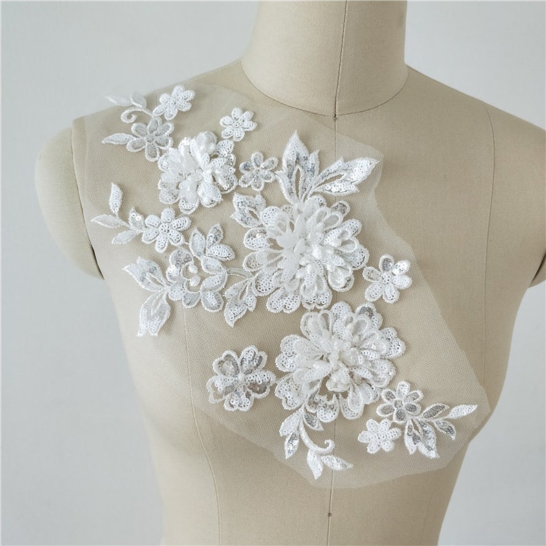 By 1 piece Evening Wear Embroidery Bodice Applique For Wedding gown Colorful Sequined 3D Flower Lace Applique Dance prom Bridal Dress