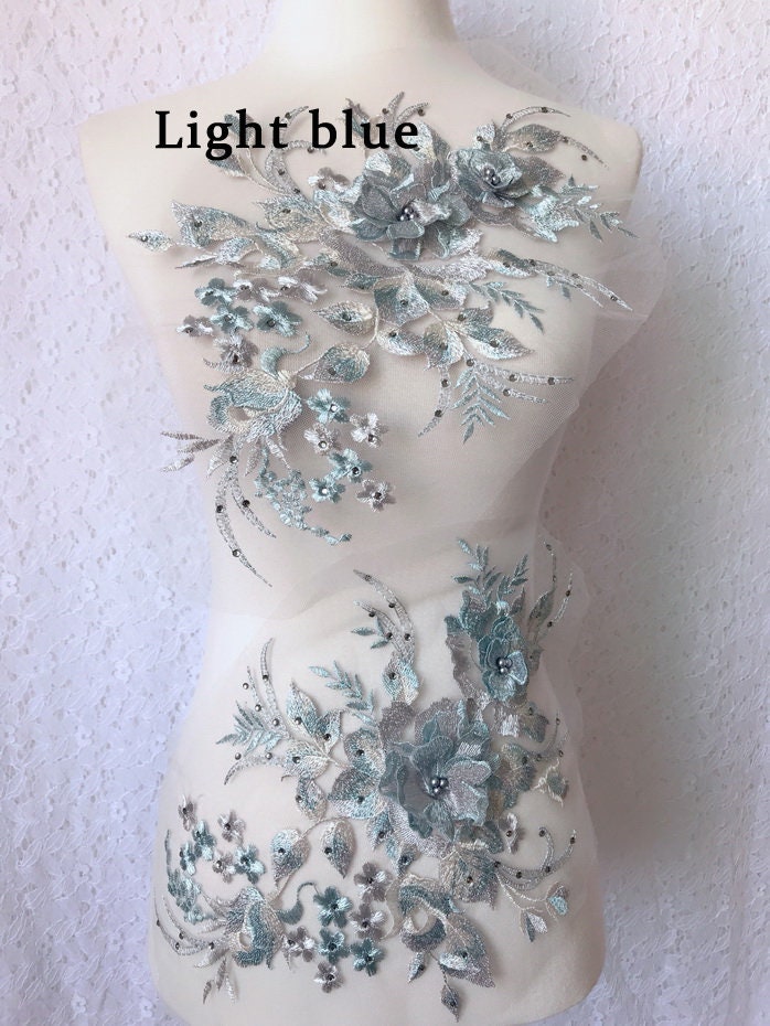 Two-tone Lace Applique Beaded 3D Flower Appliqué Pair for | Etsy