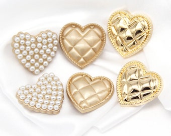 5 Pcs Metallic Gold Heart Shape Sewing Buttons, Faux Pearls Shank button, For Wedding Sewing Shirt, Blouse, Baby Dress, DIY Crafts