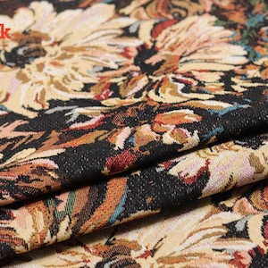 Vintage Floral Jacquard Fabric, Oil Painting Style Flower Venice Fabric, For Boho Dress, Cottagecore Clothing, Coat, Rug, DIY Bag Material C: black