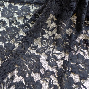 59&quot; Soft Black Roses Fabric, 4 Ways Stretch Floral Lace Fabric for Bridal Robe, Corset,  Wedding Prep Lace Robe, Rehearsal dinner, By 1 Yard
