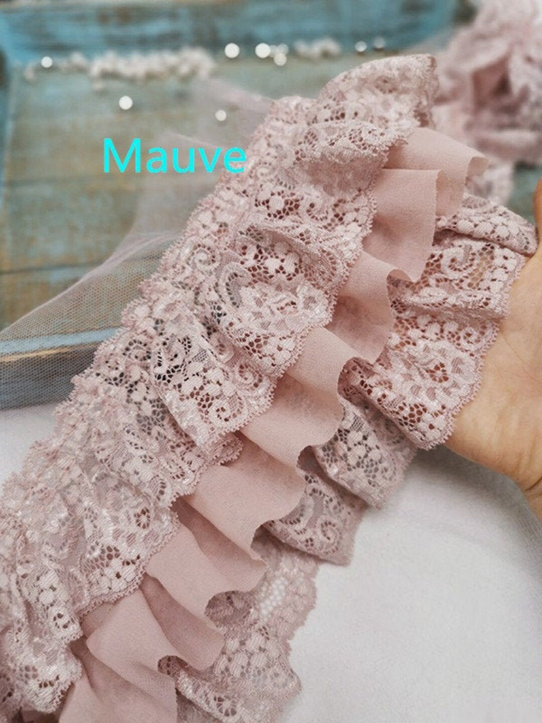 Gorgeous Folding Pleated Chiffon Lace Trim, 3 Layers Ruffled Lace