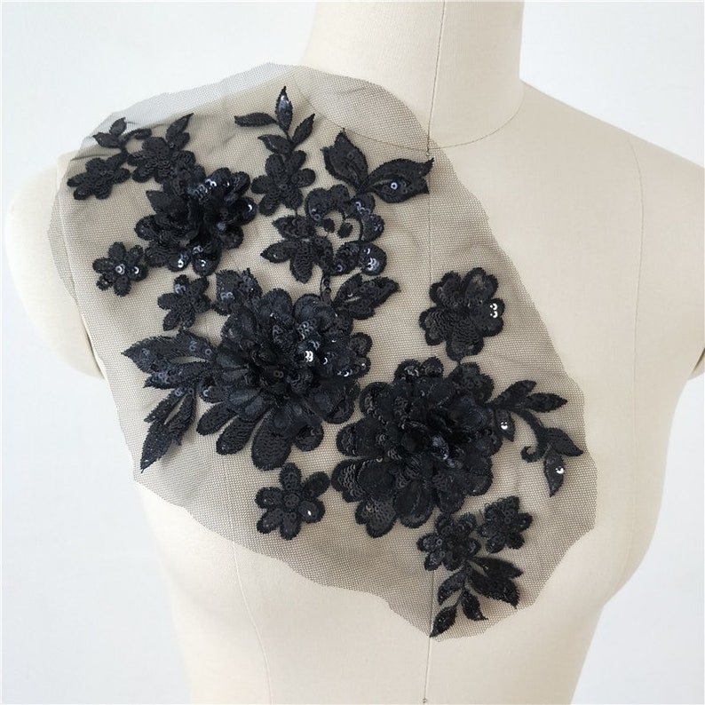 By 1 piece Evening Wear Embroidery Bodice Applique For Wedding gown Colorful Sequined 3D Flower Lace Applique Dance prom Bridal Dress