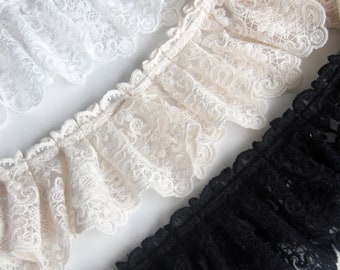Bordado de algodón plisado denso, borde festoneado con volantes, ribete de tul con flores, ribete de novia para tutú de bebé, cuello Regent para cosplay, 1 yarda