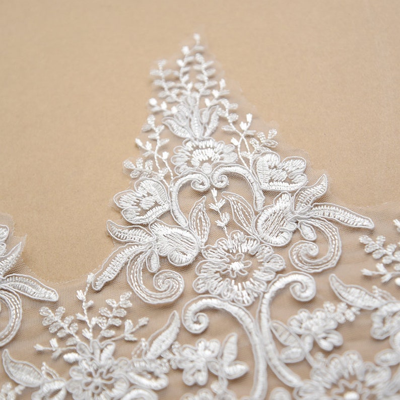 NEW Alencon Floral Lace in Off white, Lace Trim with Scalloped Edging for Wedding Dress Veils Bridal Accessories, by 1 yard image 7