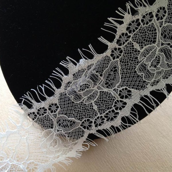 3 Yards Eyelash Chantilly Lace Trim in Off White For Bridal Veils, Weddings, Costume, Lingerie