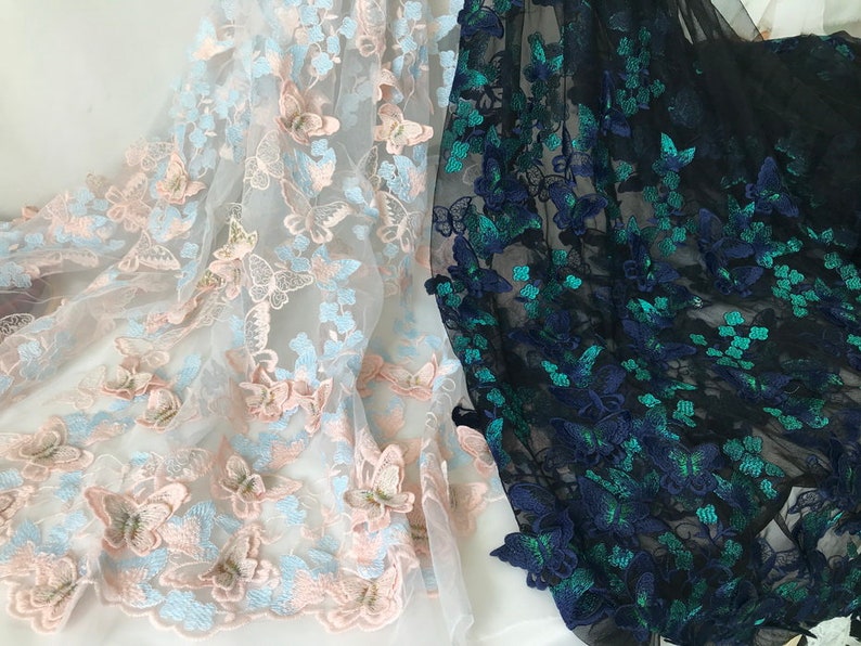 Download Vivid Lace Fabric With Blossom Butterfly Appliques 3d Butterfly Lace Fabric In Navy Lace Dress Fabric By The Yard