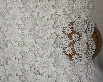 Vintage Style Cotton Fabric, Beige Crochet Lace Fabric, Women Dress and  Window Curtains Fabric 