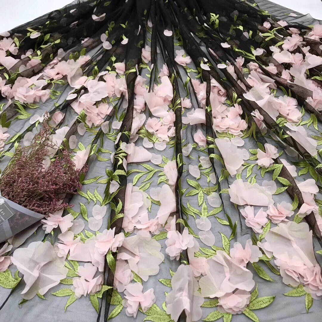 Delicate 3d Chiffon Flower Applique on Soft Tulle Fabric for