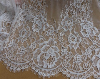 Elegant Chantilly Fabric Roses Floral Lace Wedding Fabric for Bridal, Bolero jacket, Bridesmaid, Mantilla veil, By 1 yard