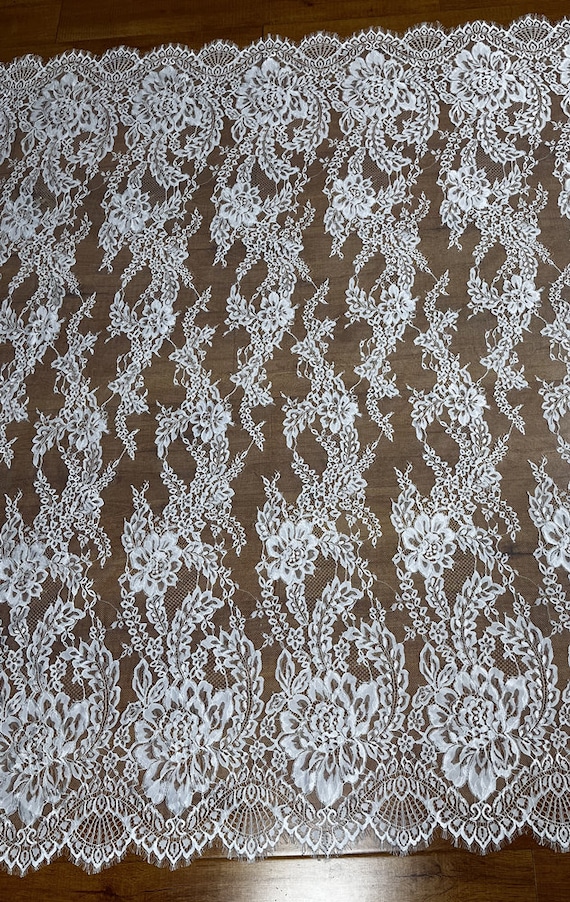 Elegant Chantilly Lace Ivory Corded French Lace Fabric for Wedding Gown,  Boho Dress, Prom Dress or Baptism Gown, by 1 Yard 