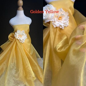Aqua Schimmer Organza spitze stoff, Glanz schiere stoff Für Hochzeitskleid, Fliege, Houte Couture, Fotografie, Kleid Futter, 1 Yard Golden Yellow