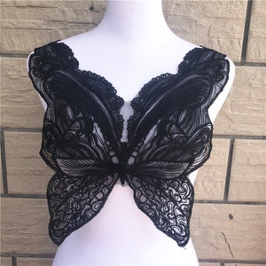 Venice Lace Collar, Black Butterfly collar,  Neckline Collar, Embroidered Neckline, Lace Bib, Necklace Applique for Costume Design, 1 pcs