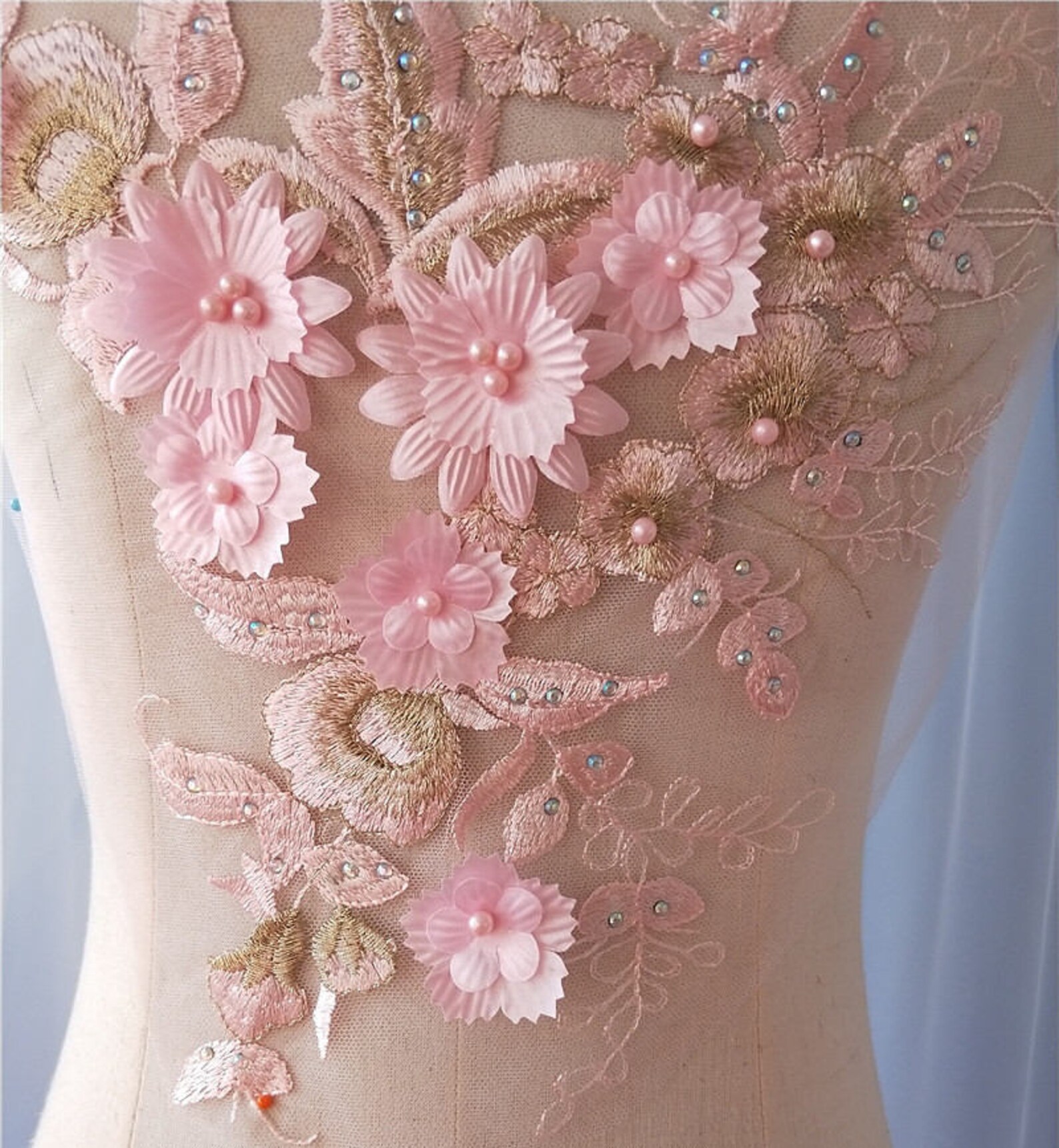Pink 3d Flower Beaded Petals Lace Applique for Gowns Belly Etsy