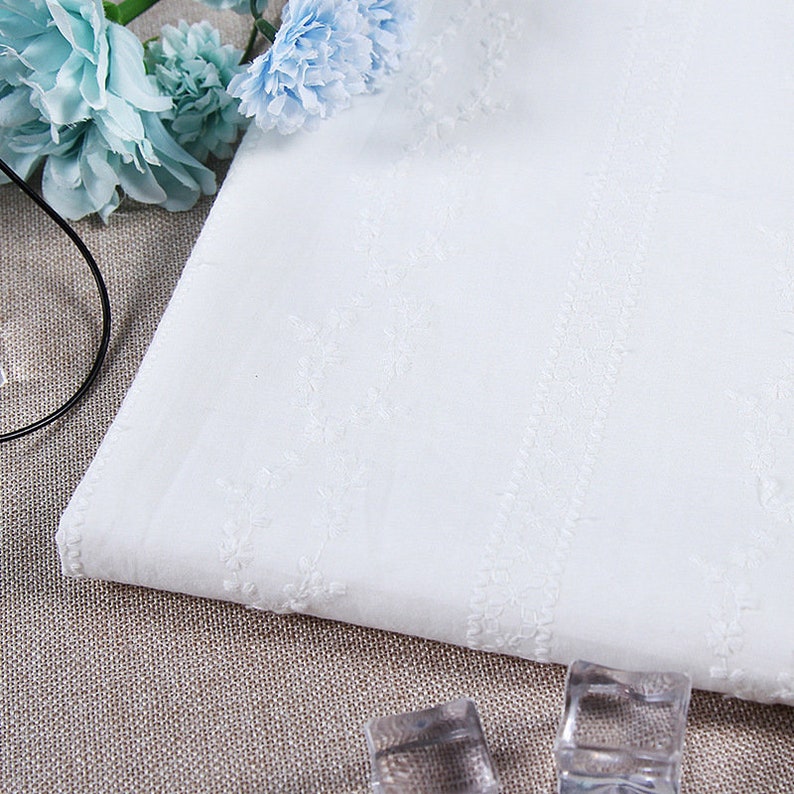 1 Yard Cotton Fabric Vintage Embroidery floral White Cotton