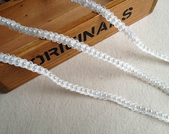 Little Beaded Trim, Off White Ribbon Lace, Stretchy Lace Trim, Jewelry or Costume design, By 2 Yards