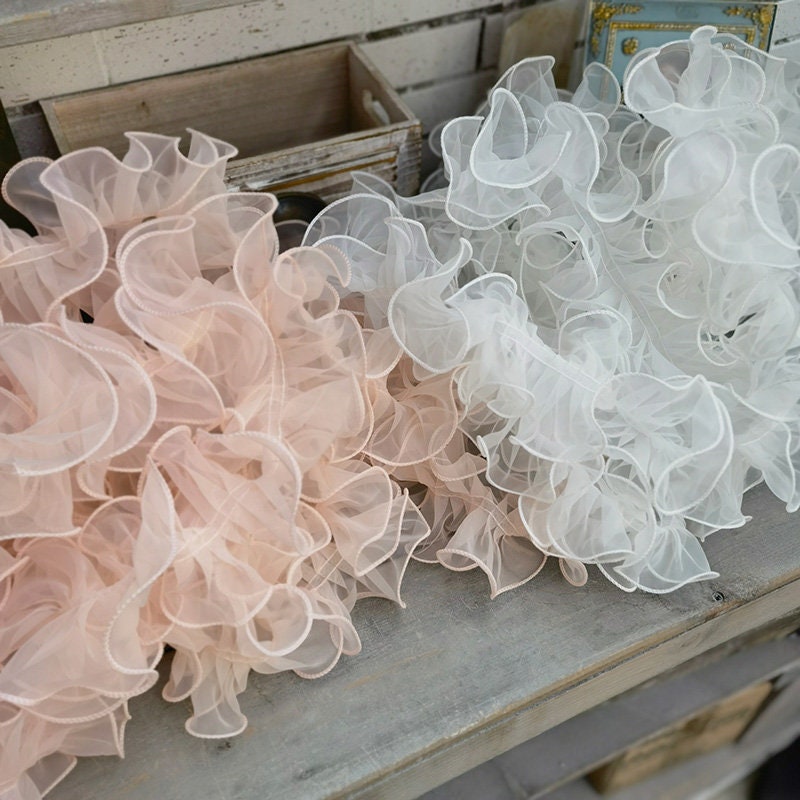 GORGECRAFT White Pleated Chiffon Lace Trim – 5 Yards, 4 Inches Wide, 3-Layer Ruffled Ribbon For DIY - View #7