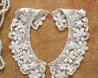 Cotton Collar, Beige Daisy Flower Collar, Collar Appliques, 1 Pair