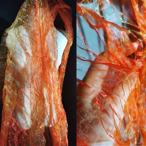 Orange Ruffled Organza lace fabric, Irregular Pleated Laser lace, Frill Fabric For Prom, Ball Gowns, Haute Couture, DIY projects
