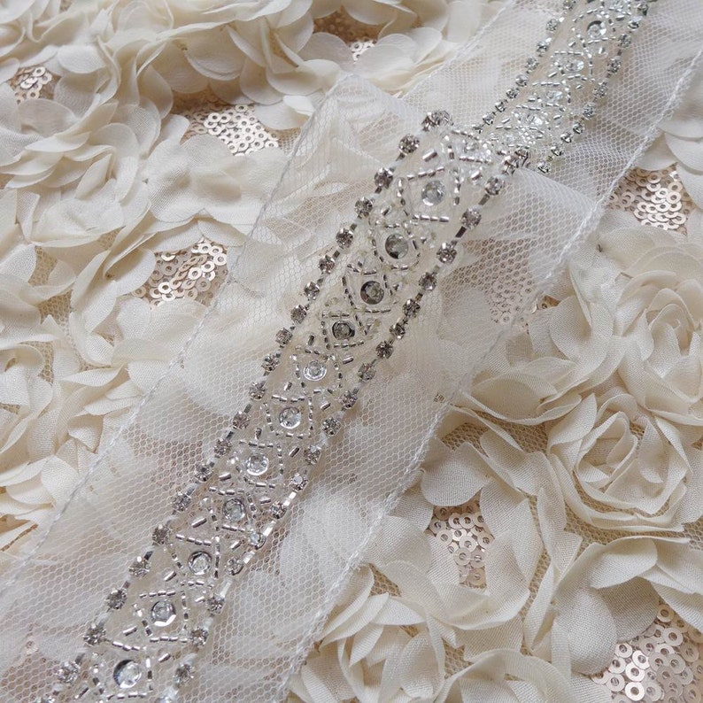 Luxury Crystal Beaded Lace Trim Rhinestone Trim 1.9 Etsy
