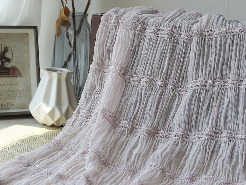 Cupcake dress Lace Top 1 yard Soft Pleated Chiffon lace Fabric Party Dress Striped Sequin Ruffled fabric For Spring Dress Wedding Dress