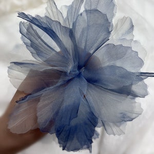 3D Organza lace Flower patch, Blue Ombre Bridal Flowers Applique For Millinery, DIY Craft, Brooch Design, Garter, Sash Belt #1 Blue