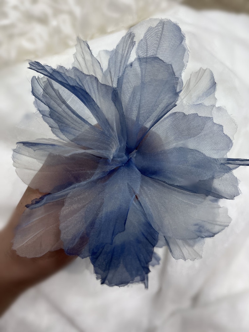 3D Organza lace Flower patch, Blue Ombre Bridal Flowers Applique For Millinery, DIY Craft, Brooch Design, Garter, Sash Belt #1 Blue