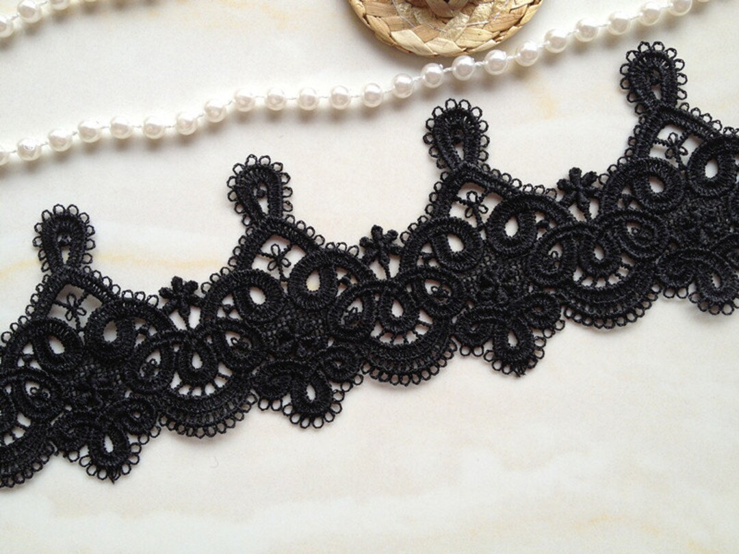 Black Venice Lace Trim, Retro Rococo Lace, Black Bridal Lace, Crochet ...