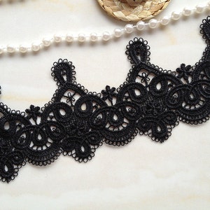 Black Venice Lace Trim, Retro Rococo Lace, Black Bridal Lace, Crochet Lace, 2 yards