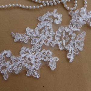Embroidery Ivory Bridal Lace Applique, Bridal Hair Flower, Wedding Dress Accessory,  Bridal Veils Laces, 2 pieces