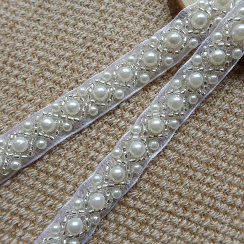 Beaded Lace Trim Ivory Pearl Beaded Trim 36 Long 1.5 Etsy Canada