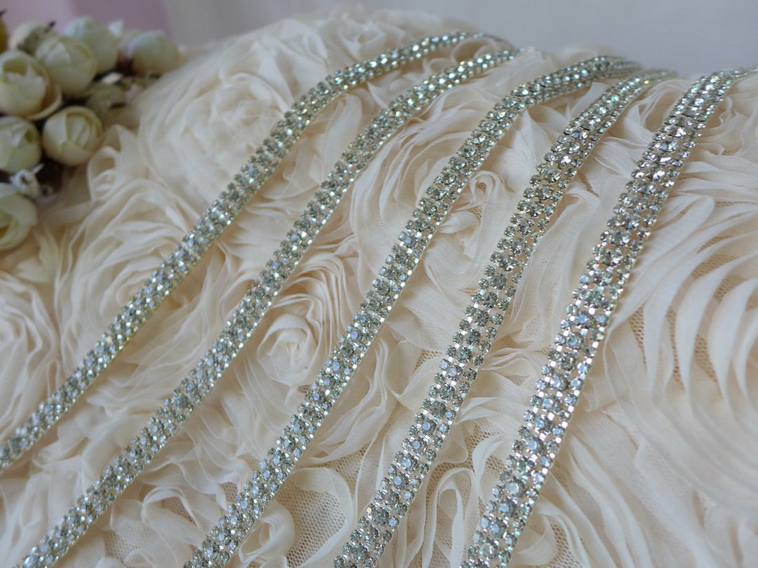 Chain 3 Rows 3 Rows Rhinestone Chain Trim, Close Chain, Silver Cup Setting for ...